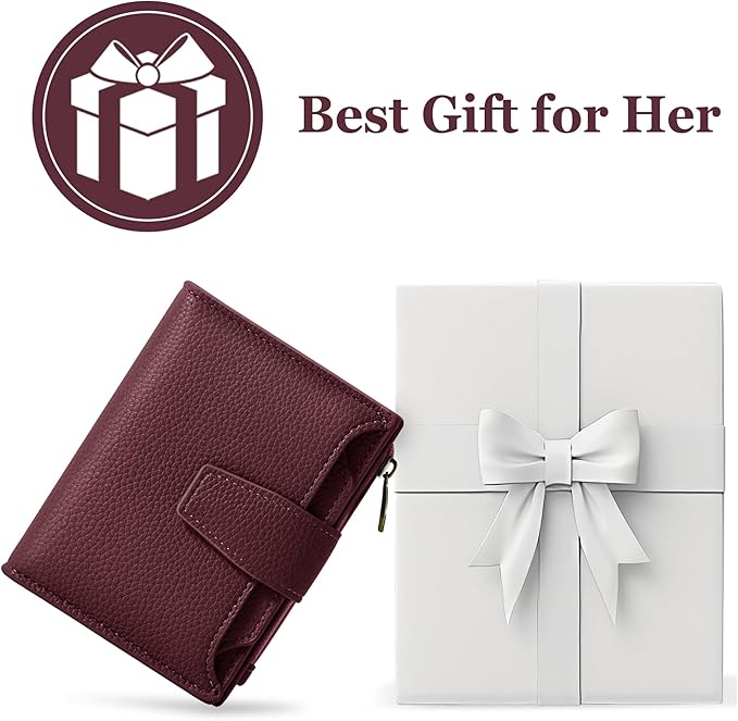 Airkit Small Wallet Women RFID Blocking Soft Leather Bifold Compact Card Holder Wallet for Women with Zipper Coin Pocket 4 ID Window