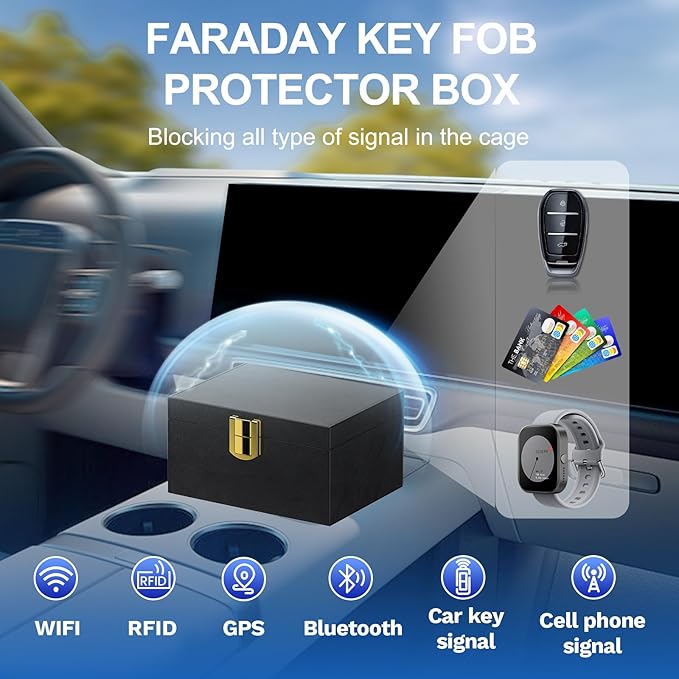 Samfolk Faraday Box with Faraday Bags for Car Keys, Car Key Signal Blocking Box, Keyless Entry Car Key Safe Protector Anti-Theft Shielding Cage (Small)