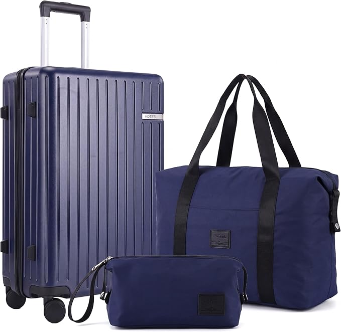 Hoteel Luggage Sets 3 Piece, 4-Yr Warranty, PC+ABS Suitcases with Wheels and Side Hook, Hardshell 20 inch Luggage with Duffel Bag Travel Bag, Dark Blue