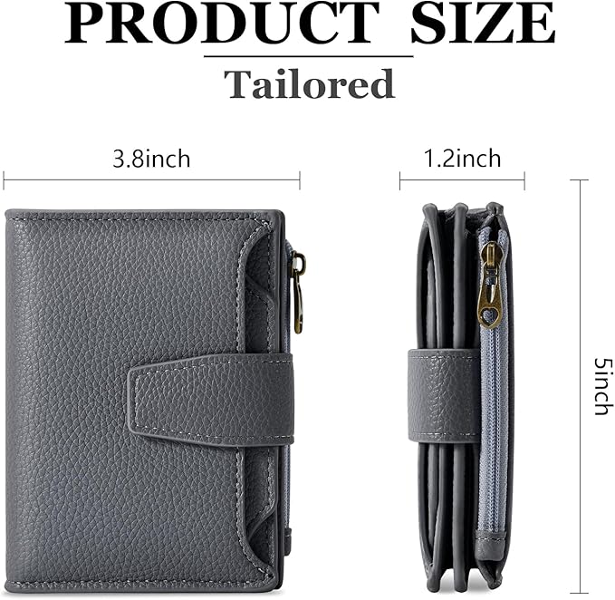 Airkit Small Wallet Women RFID Blocking Soft Leather Bifold Compact Card Holder Wallet for Women with Zipper Coin Pocket 4 ID Window