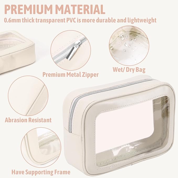 YOPCDJ 3PCS Clear Toiletry Bag,TSA Approved Travel Makeup Pouch with Zipper for Cosmetics and Toiletries，Diaper Bag Organizer Pouch Set,Women's Purse Organizer and Clear Car Bag