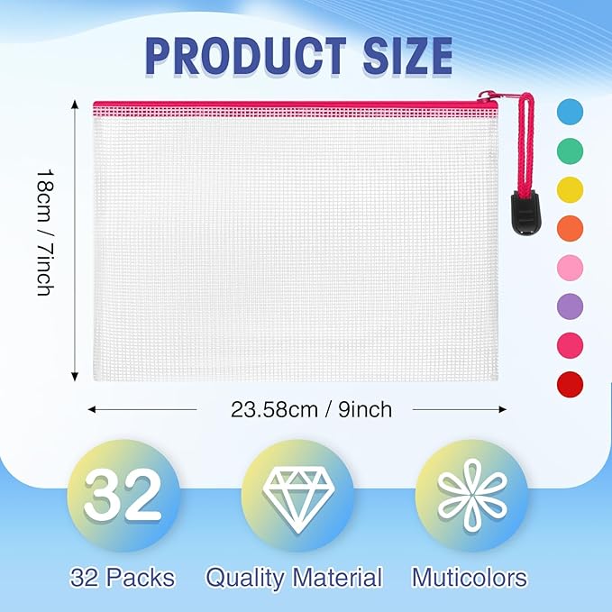 Jetec 32 Pcs Mesh Zipper Bags Toy Storage Bikini Organizer Bag Bolsas Para Guardar Trajes De Bano Waterproof Zipper Reusable Pouch Puzzle Multipurpose for Storage Office(Stylish Color,9 x 7 Inch)
