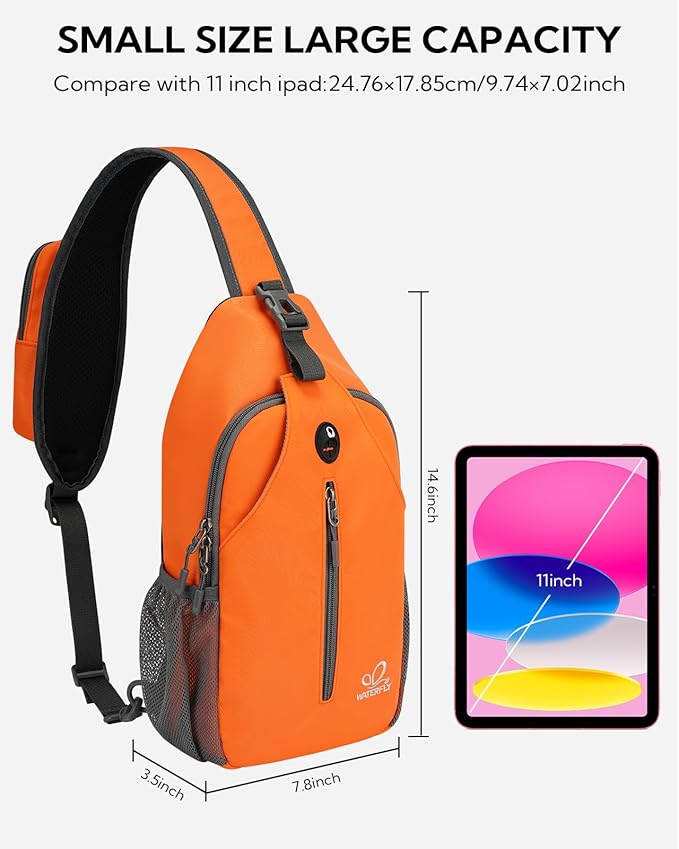 WATERFLY Crossbody Sling Backpack Sling Bag Travel Hiking Chest Bag Daypack