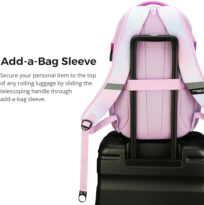 Swissdigital Laptop Backpack with USB Charging Port, Travel Backpack Fits 15.6 inches Computer, 31L Backpack for Women, Pink Purple | SD803-104
