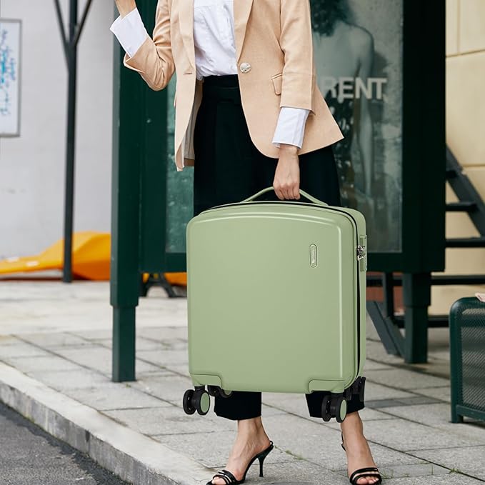 Hanke 16 Inch Underseat Carry On Luggage, Airline-Approved Hard Shell Small Suitcase with Spinner Wheels, Lightweight Tsa Lock Travel Luggage for Short Trips(Bamboo Green)