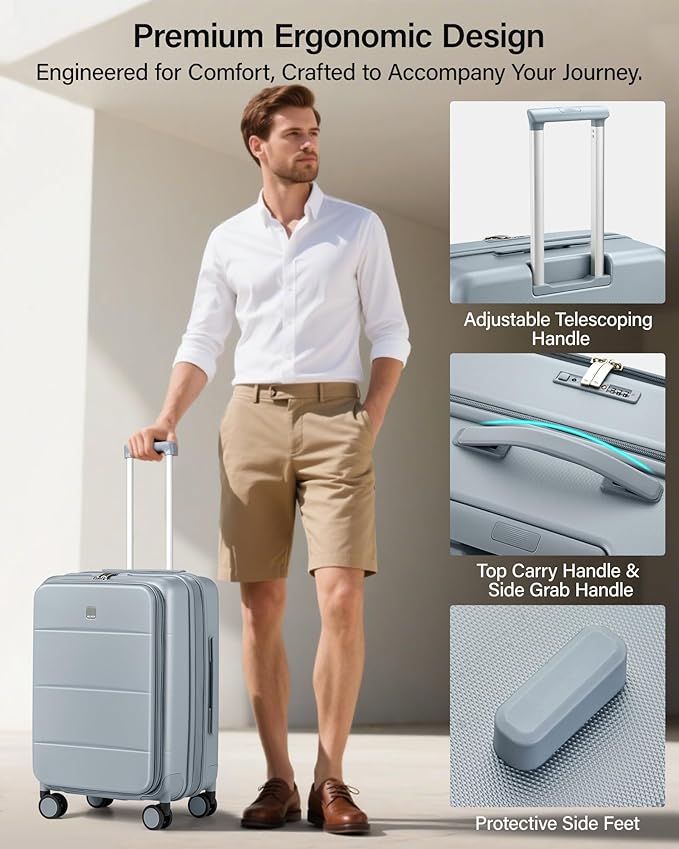 MILADA 24 Inch Checked Luggage, Expandable Hardshell Suitcase with 360° Spinner Wheels & TSA Lock, Lightweight Medium Rolling Luggage for Men and Women Travel, Grey