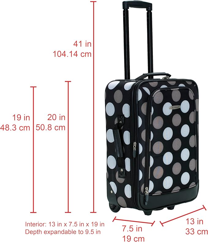Rockland Fashion Softside Upright Luggage Set, Expandable, New Black Dot, 2-Piece (14/19)