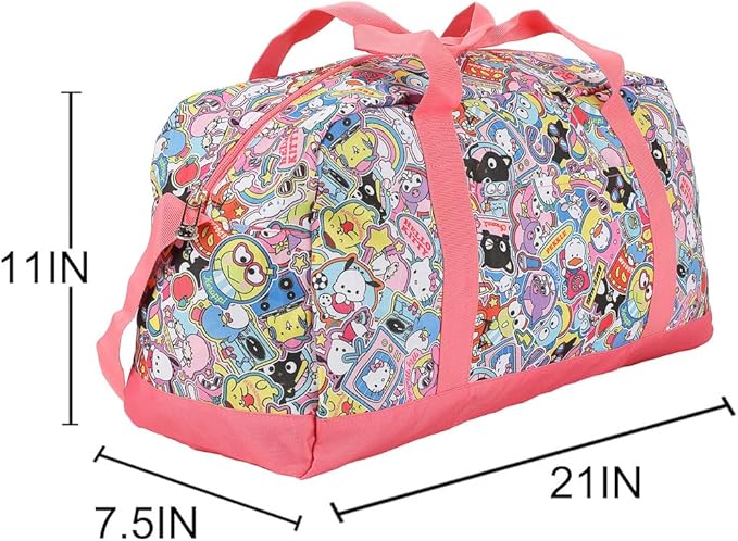 Hello Kitty & Friends All-Over Character Print White & Pink 21" Packable Duffel