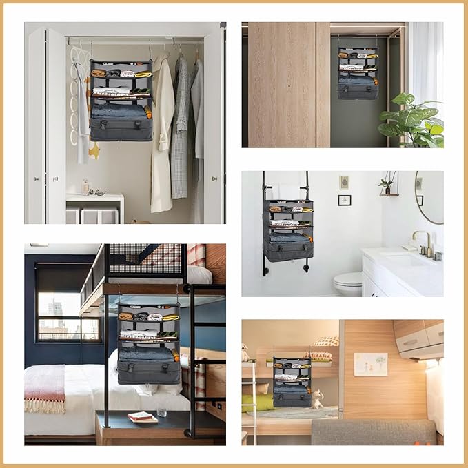 Surblue Hanging Closet Storage Bag Collapsible 3-Shelf Washable Oxford Fabric with 2 Hooks (XL 17.71 * 11.81 * 20in, Grey)