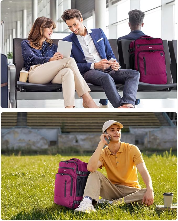 ECOHUB 17" Small Travel Backpack, United Airlines Personal Item Bag 17x10x9 with 16 Pockets, Water Resistant Rucksacks Fit 15.6" Laptop, AirTag Pocket, Lightweight Casual Daypack, 25L, Red