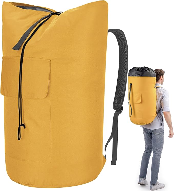 Backpack Laundry Bag, 115L Heavy Duty Extra Large College Laundry Backpack, Dirty Clothes Bag with Shoulder Straps, Laundry Hamper Bag with Drawstring Closure for College Dorm, Apartment Gold
