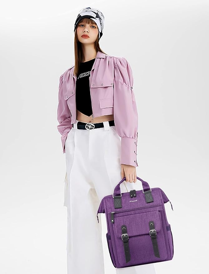 LOVEVOOK 15.6 inch Laptop Backpack for Women, Teacher Nurse Work Travel Backpacks Purse,Computer Bag, Purple