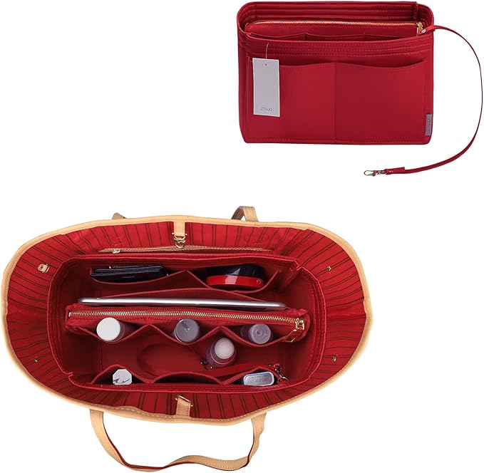 ZTUJO Purse Organizer Insert, Felt Bag Organizer with Metal Zipper, Handbag & Tote Shaper, For Speedy Neverfull Tote, 7 Sizes