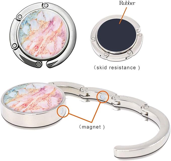 Bosketo Foldable Purse Hook Womens Bag Table Hanger Collection Desk Hooks for Purse (3pack Unique Marble Hook)