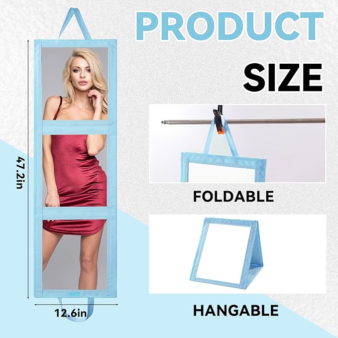 ROYALAY Foldable Full Length Mirror with Handle - 47 * 13in Portable Travel & Backstage Mirror (Blue)
