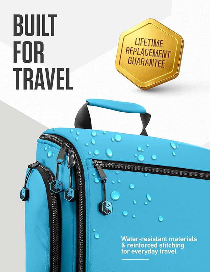 VENTURE 4TH Hanging Travel Toiletry Bag for Women & Men – Large Toiletry Organizer with 18 Compartments, Removable TSA Pouch, Travel Wash Bag for Toiletries, Makeup & Shaving Kit (Light Blue)