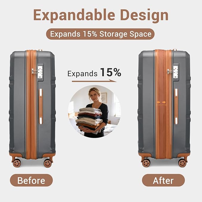 Kono 28 Inch Luggage Expandable Suitcase with Spinner Wheels TSA Lock Lightweight PC+ABS Hardside Large Checked Luggage Durable Rolling Suitcase Apricot Grey