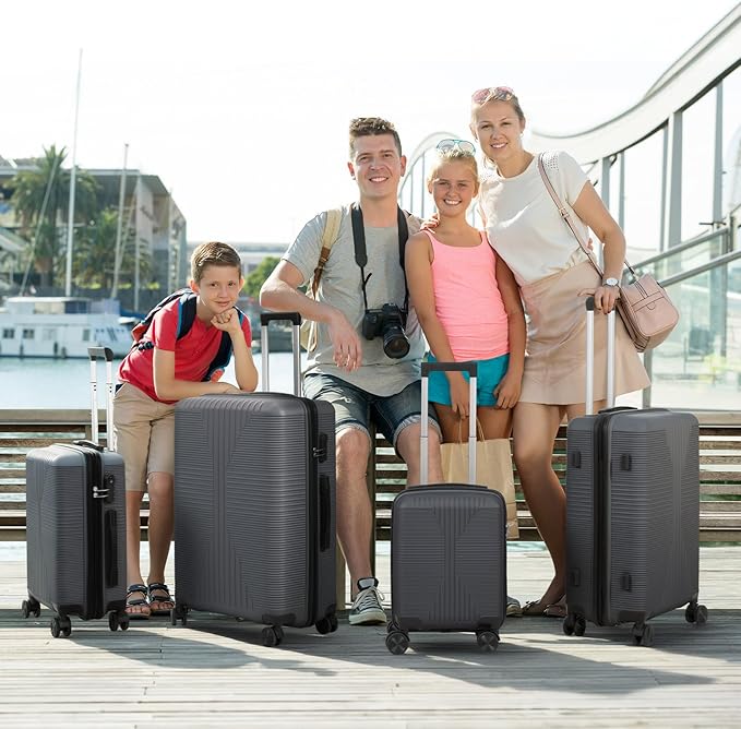 Karl home Luggage Sets 4 Piece, PP Hard Case Suitcase Set with Built-in Lock Spinner Wheels, Lightweight Durable Carry on Luggage for Business Travel - Dark Grey (16/20/24/28")