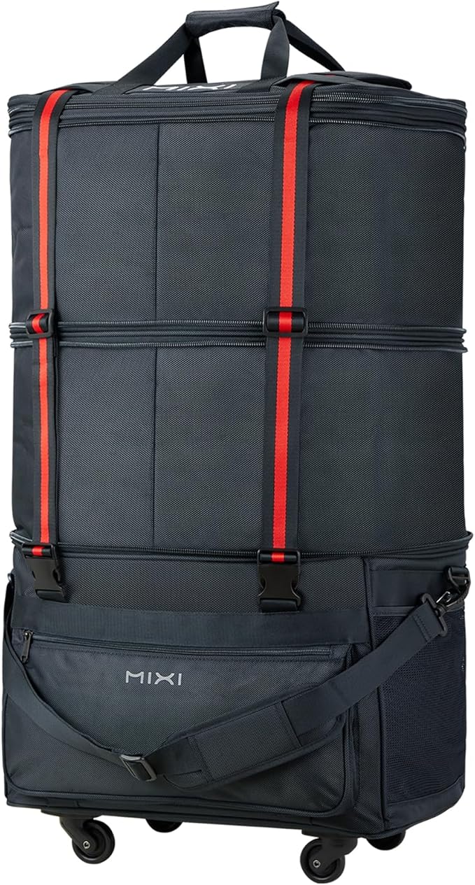 mixi Travel Bag with Wheels Expandable Foldable Luggage Bag Collapsible Rolling Travel Bag Duffel Bag Large Capacity Suitcase for Men Women, Dark Gray