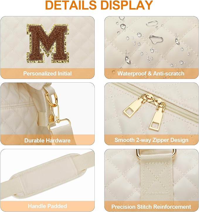 Gifts for Women, Initial Travel Duffle Bag, Personalized Weekender Overnight Bags, Gift for Mom Friend College Girl Graduation Teacher（Beige,M)