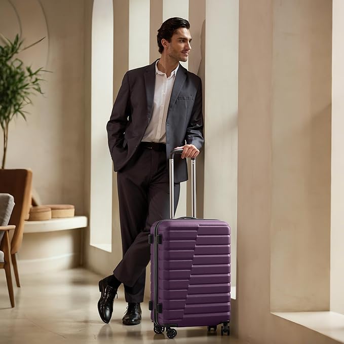 Coolife Medium Luggage Hardside Carry On with Spinner Wheels TSA Lock Telescopic Handle 24inch-Purple