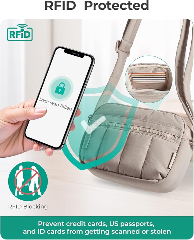 BAGSMART Cross Body Purse, Mini Crossbody Bags for Women Travel Purse, Puffy Shoulder Handbag Wallet with RFID Blocking Slots, Green