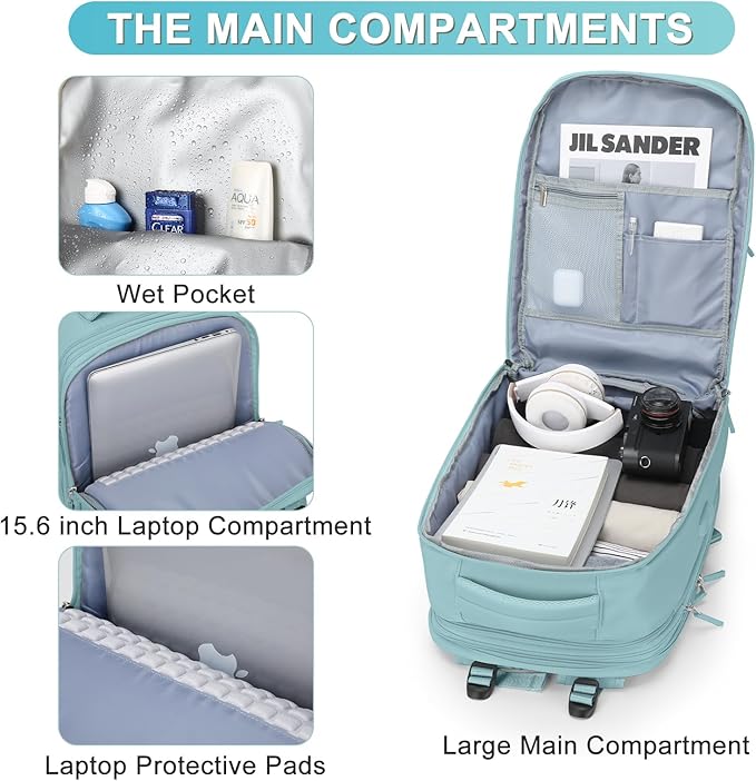 coofay Expandable Backpack For Traveling On Airplane Travel Backpack For Women Men Airline Approved Carry On Bags For Airplanes Gym Bag With Shoe Compartment Waterproof Hiking Backpack Essentials