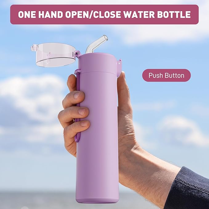 9oz Small Water Bottles with Straw, Mini Water Bottle with One-Hand Open Design, Leak-Proof Locking Lid for Hot&Cold Drinks, Small Travel Water Bottle - 100% Leakproof for School, Travel...(Lilac)