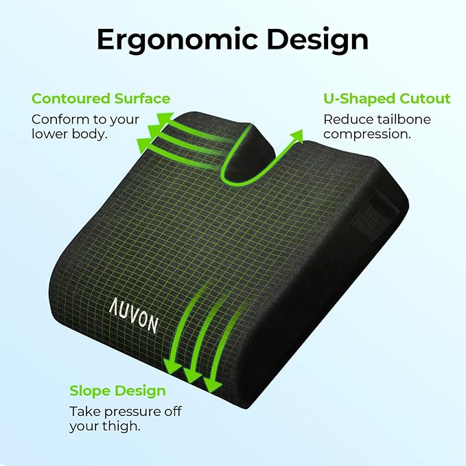 AUVON Wheelchair Seat Cushions (20"x16"x4") for Sciatica, Back, Coccyx, Pressure Sore and Ulcer Pain Relief, Memory Foam Pressure Relief Cushion with Removable Strap, Breathable & Waterproof Fabric