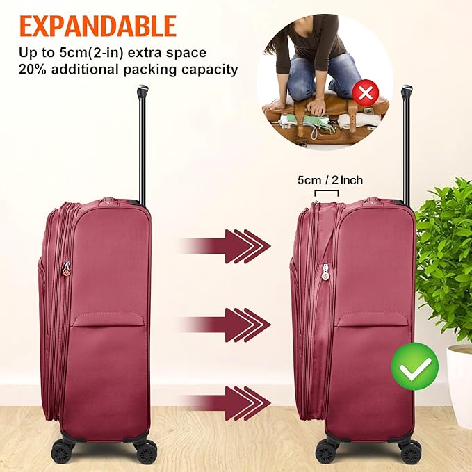 Verdi Softside Expandable Carry-On Luggage with Spinner Wheel USB Port Lightweight (Burgundy, 20-Inch Carry-On)