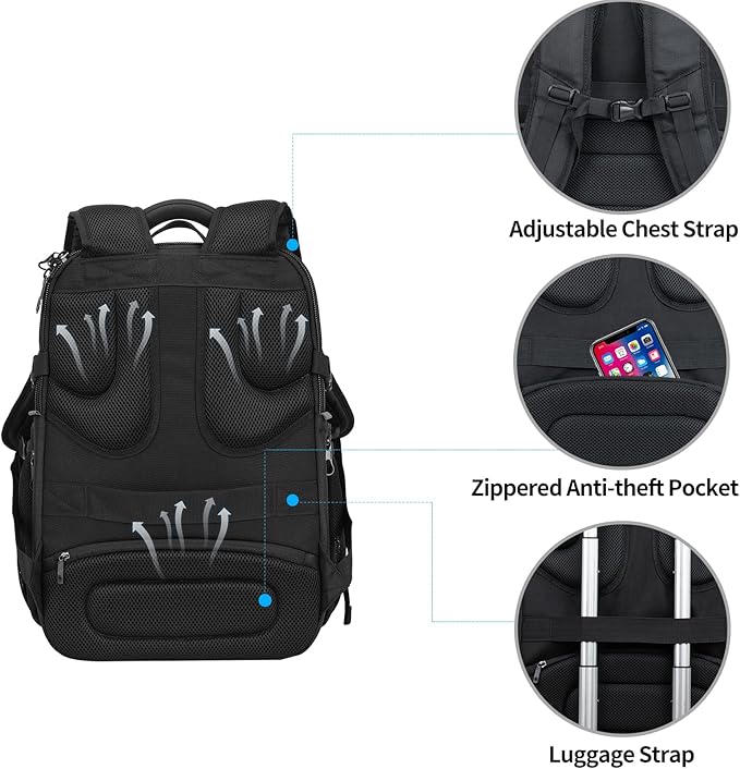 KROSER Travel Laptop Backpack 18.4 Inch XXXL Gaming Backpack with Hard Shell Saferoom RFID Pockets Water-Repellent Business College Daypack Stylish Laptop Bag for Men/Women-Black