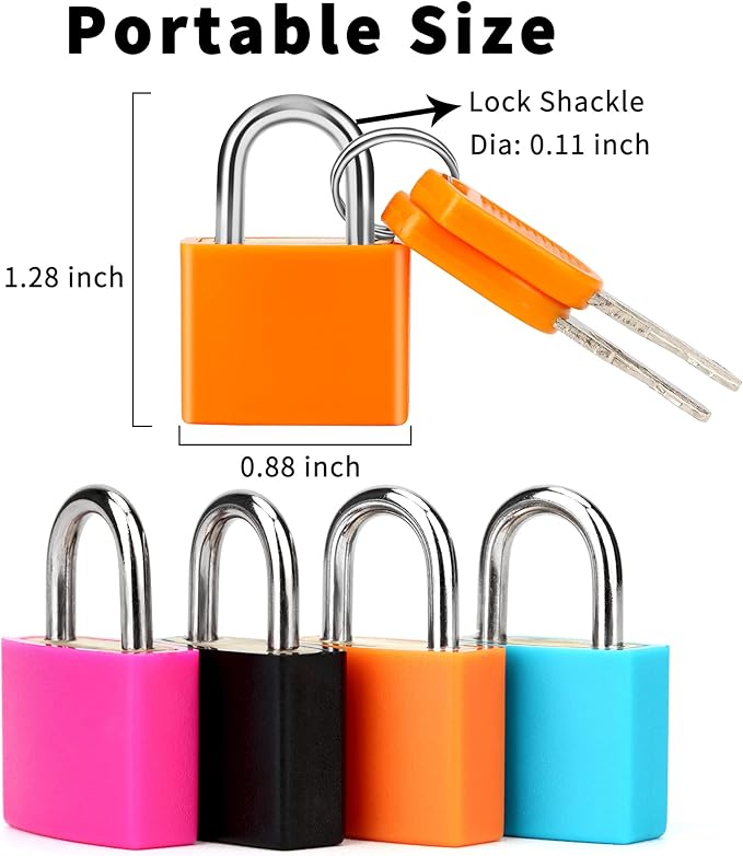 4 Pcs Suitcase Locks with Keys Multicolor Mini Keyed Padlock Febwind Metal Padlock Luggage Padlocks Plastic-Covered Copper Keyed Padlock for Suitcase, Backpack, Boxes, Laptop Bag