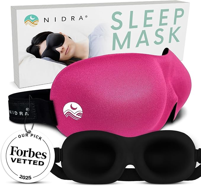 Nidra Contoured Sleep Mask for Side Sleepers – Zero Pressure Fit, Light Blocking Eye Shade for Sleeping & Travel – Pink, Standard Size