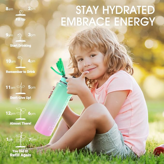 Sahara Sailor Water Bottle, 32/25/17oz Durable and Leakproof Water Bottles Motivational with Time Marker, Tritan, BPA Free, Wide Mouth with Easy Clean Brush for Gym, Travel, School, Office (1 Bottle)