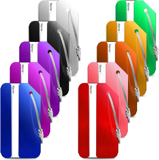 10 Pack Aluminum Luggage Tags for Suitcases with Name ID Card, Durable Luggage Name Tags Identifier, Travel Tags for Luggage Baggage