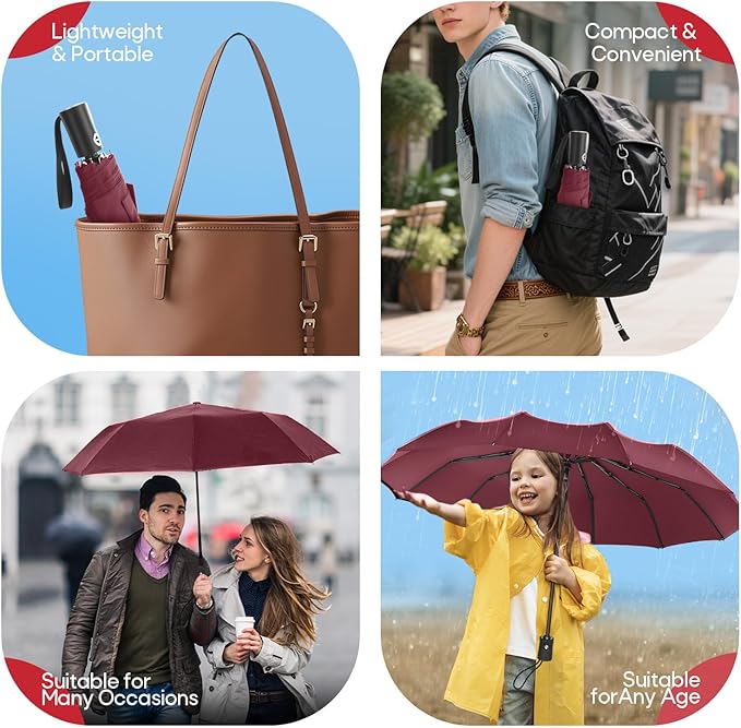 Travel Compact Umbrella, Folding Travel Umbrella for Rain and Shine Small, Windproof Automatic Open/Close, Portable Umbrellas