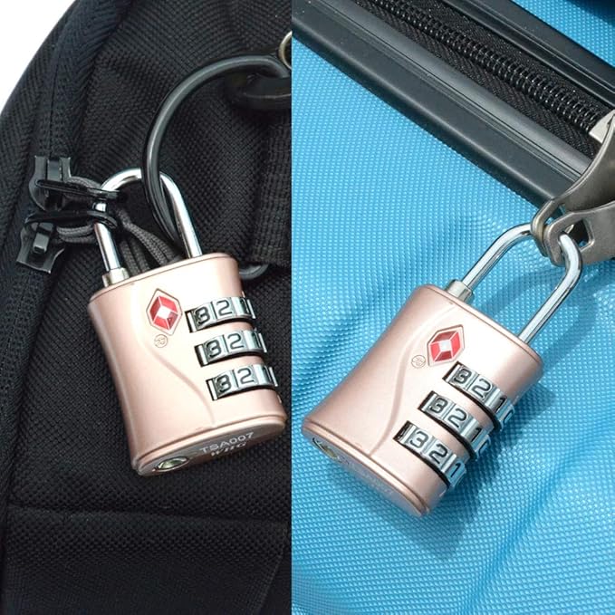 ZHEGE TSA Locks for Luggage, 3 Dial Zipper Travel Lock with Cable (30 in) for Suitcase, Backpack, Baggage (Rose Gold, 2 Pack)
