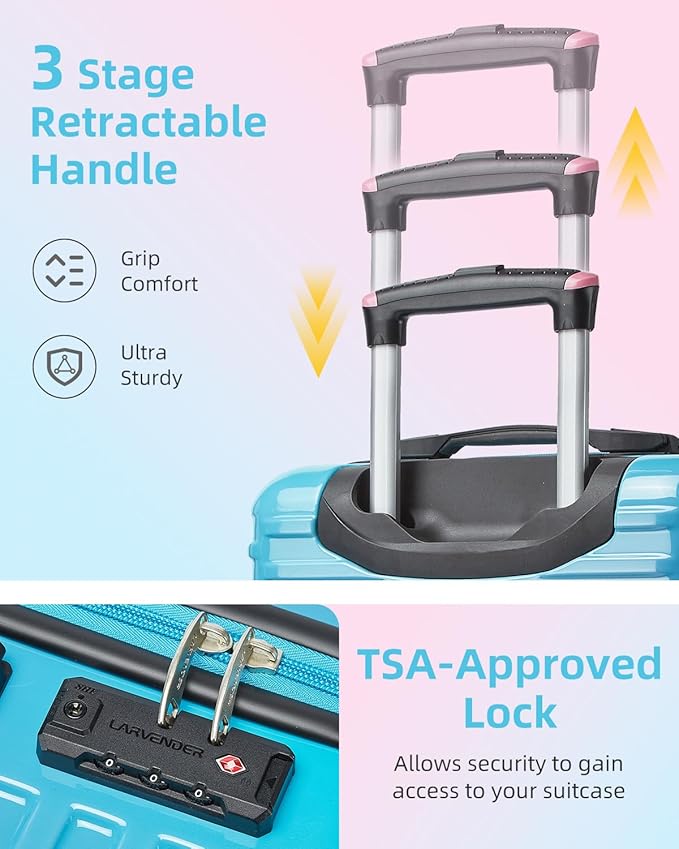 LARVENDER Carry on Luggage 22x14x9 Airline Approved, Expandable 20 Inch Hardside Suitcase with Wheels TSA Lock, PC+ABS Lightweight Carry on Suitcases for Women, Cotton Candy (20/DB/TB)