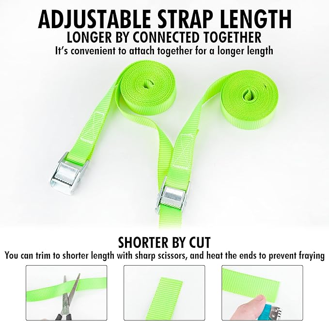Cartman 1" x 12'Lashing Straps Cargo Tie-Down Strap Up to 600lbs, 6pk in Carry Bag, Green