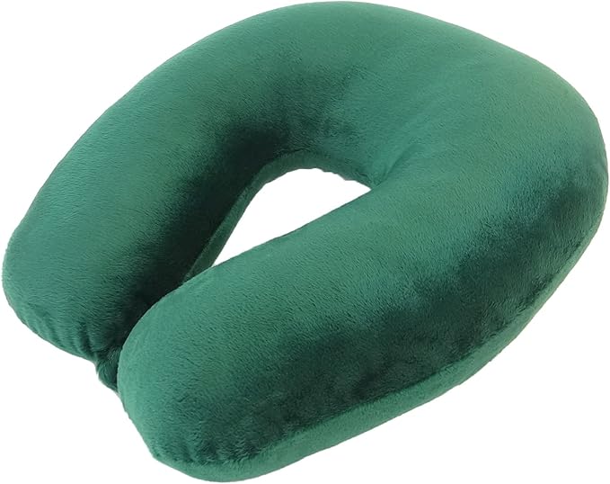 Adult Cozy Soft Microfiber Neck Pillow for Travel – Compact, Machine Washable - Perfect for Airplane, Car, or Home Use - Filled and Finished in The USA – Green