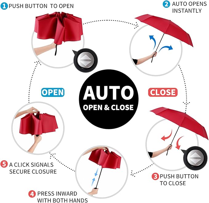 Anntrue Windproof Travel Umbrella, Auto Open Close Lightweight Compact Portable Backpack Folding Umbrella, Perfect for Car, Purse, Men and Women(Burgundy)