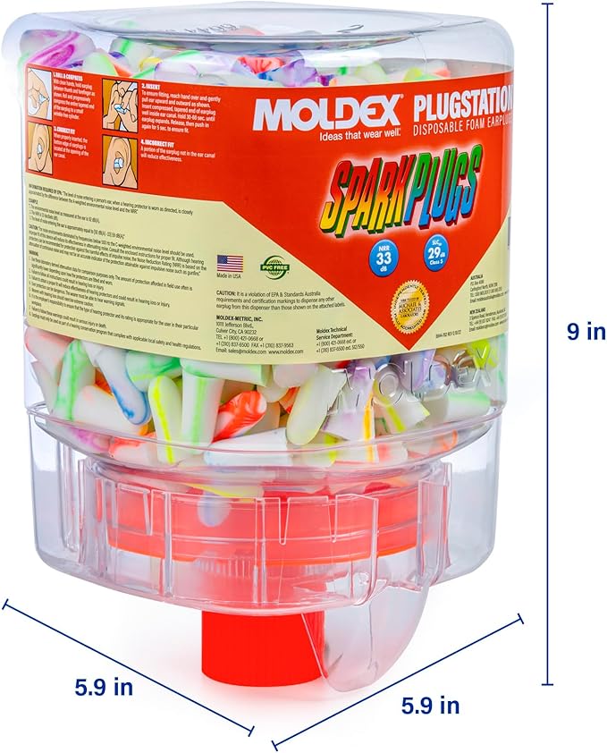 Moldex SparkPlugs PlugStation Uncorded Earplug Dispenser – 250 Pairs Soft Foam Disposable Ear Plugs, Wall Mount Bulk PPE Hearing Protection Station, NRR 33dB Noise Reduction, 6644