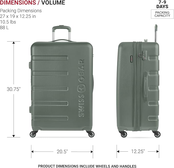 SwissGear 7366 Signature Hardside Expandable Luggage with Spinner Wheels, TSA Lock, Olive, Checked-Large 27-Inch