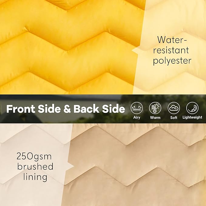 UNIKOME Waterproof Puffy Camping Blanket - Lightweight Packable Outdoor Quilt with Corner Loops, Warm Compact Blanket for Cold Weather Hiking Picnic Stadium Travel, 75"×52", Yellow