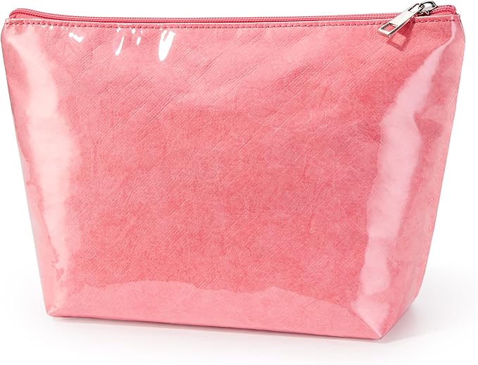 WLLWOO PVC Waterproof Makeup Bag Kraft Paper Cosmetic Bag Travel Toiletry Zipper Pouch Organizer for Women Purse