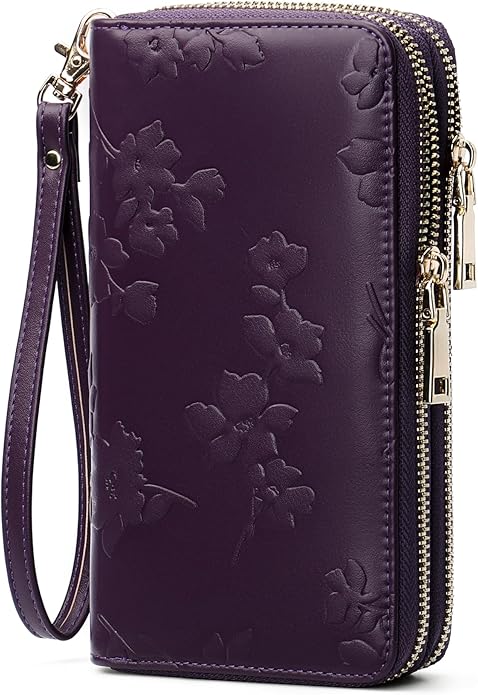 yiijay Womens Wallet RFID Blocking Large Capacity Vegan Leather Double Zip Wristlet Wallet Card Holder Travel Ladies Clutch