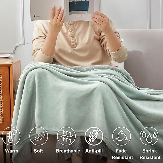 Hansleep Fleece Celadon Throw Blanket, Super Soft Flannel Fuzzy Plush Cozy Blanket for All Seasons, Celadon, Throw 50x60 Inches
