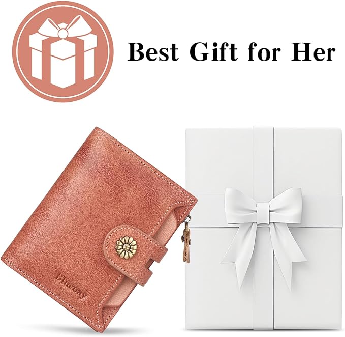 Wallet Women,RFID Blocking Leather Womens Wallet Bifold Compact Card Holder Small Wallet for Women with Removable ID Window Pink