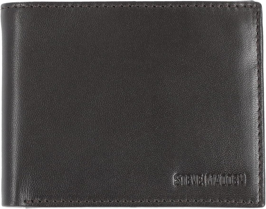 Steve Madden Men's Slim Leather Wallet with Extra Capacity Attached Flip Pockets