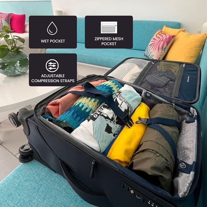 Ricardo Beverly Hills Avalon Softside 3-Piece Luggage Set Made with Sustainable 100% rPET, Lightweight, Eco-Friendly Travel, Expandable, Dual Spinner Wheels, Serengeti Night